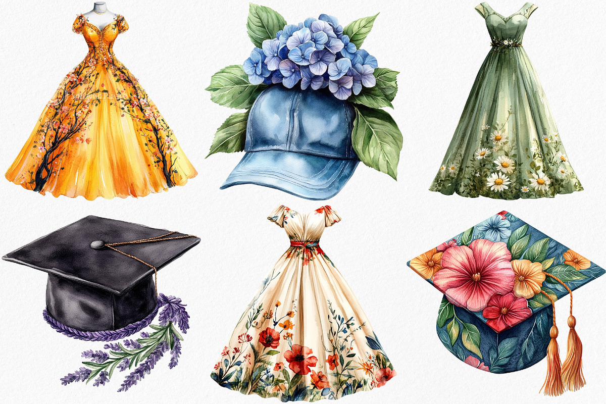 Floral Graduation Caps & Gowns, an Illustration by Canvas Craft (Photo 3 of 8)