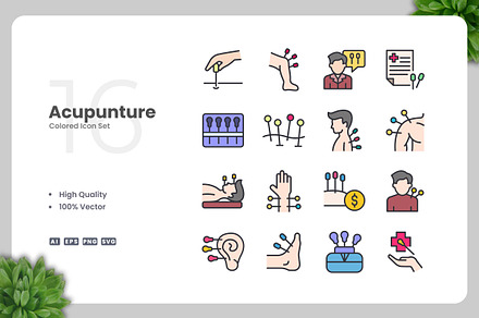 Acupuncture Colored Icons, an Icon by Upnowgraphic