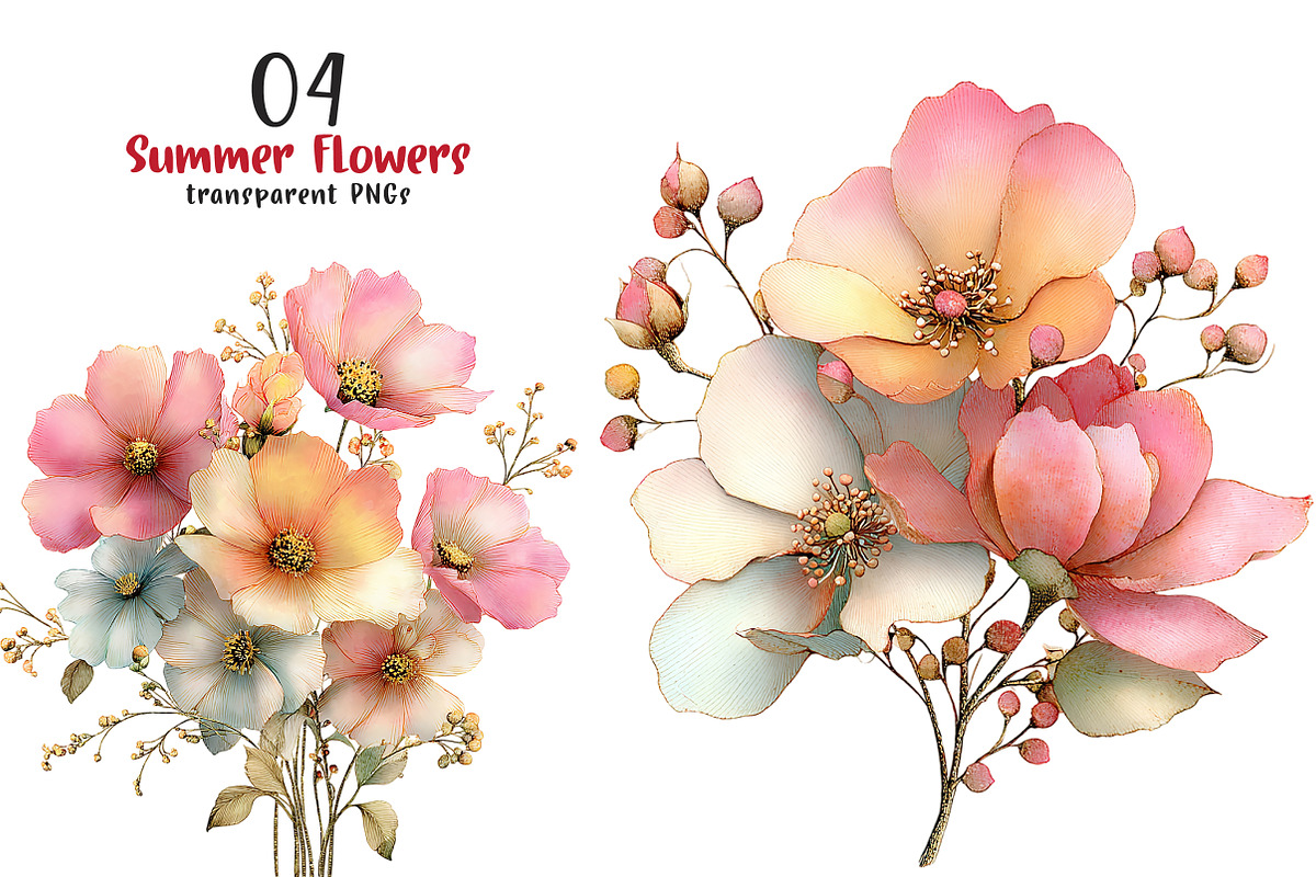 Summer Flowers Clipart PNG, an Illustration by SinaCreation (Photo 1 of 6)