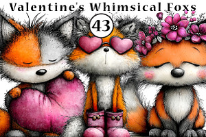 Valentine's Whimsical Foxs Clipart, an Illustration by CreationArt