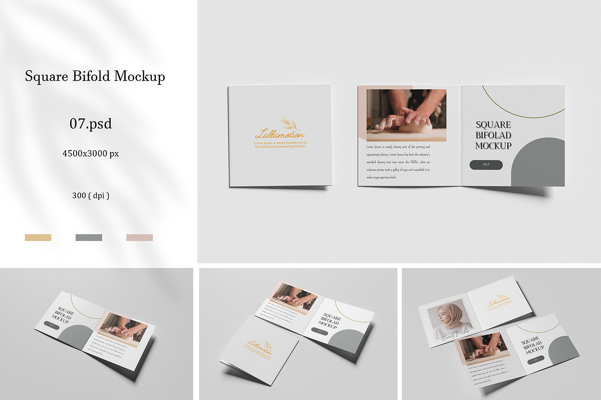 SQUARE BIFOLD MOCKUP, a Print Template by Akaimockup (Photo 1 of 8)