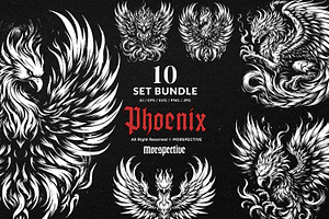 10 Bundle Dark Art Phoenix Flaming, an Illustration by Morspective