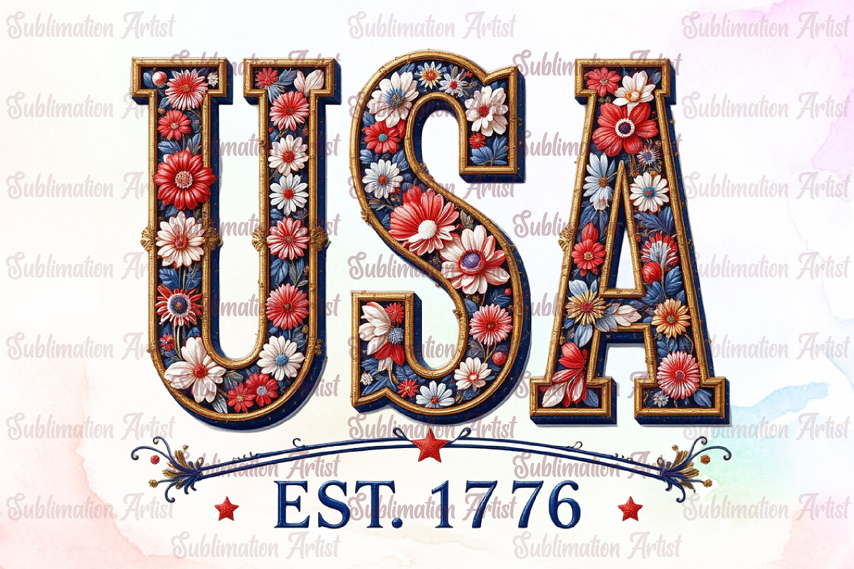 Floral Embroidery USA Png Retro Amer, an Illustration by Sublimation Artist (Photo 1 of 9)