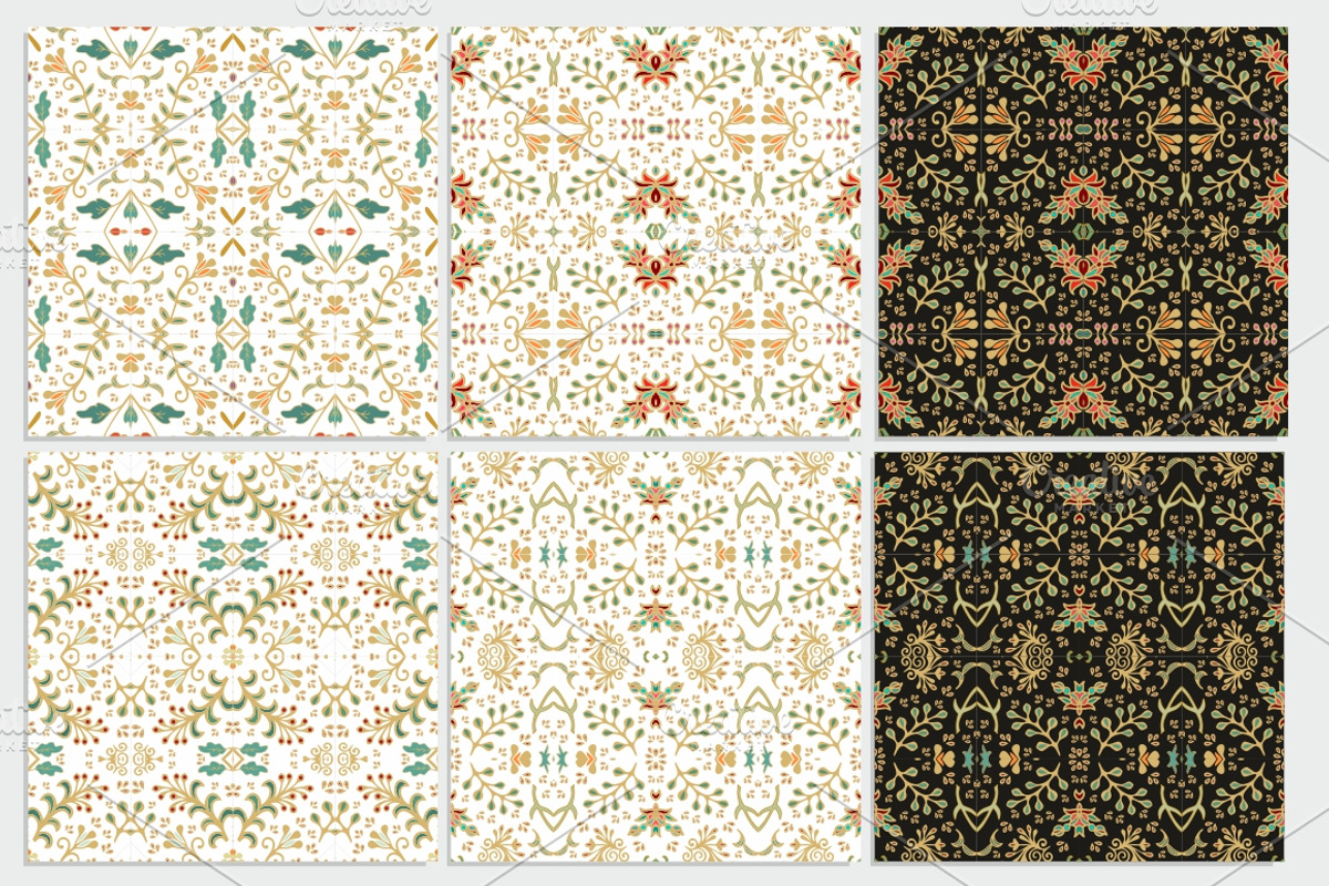 Set of 6 seamless flourish patterns