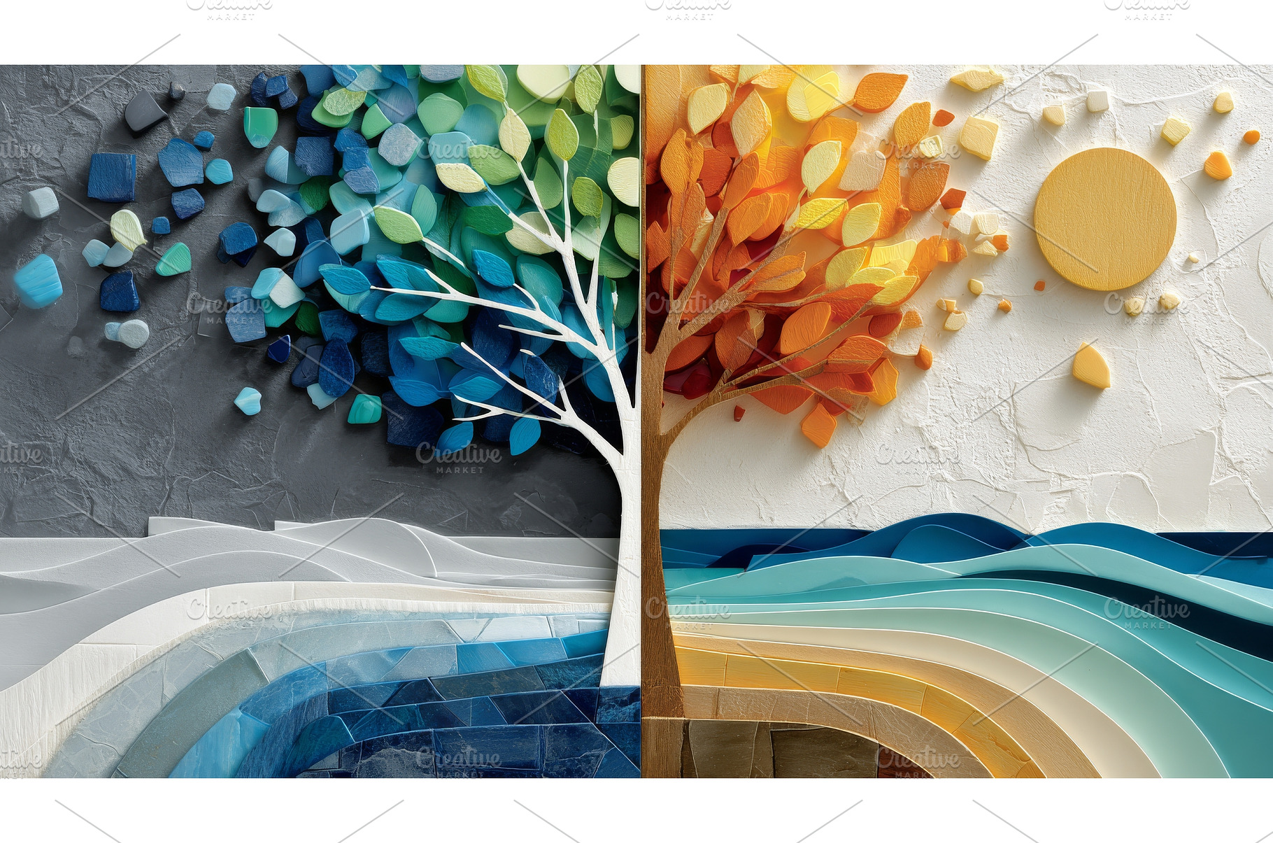 A serene landscape featuring a tree, an Abstract Photo by ZinetroN