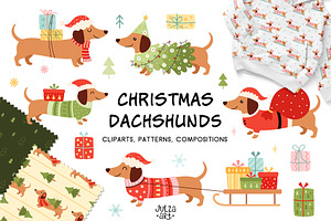 Christmas Dachshunds Collection, a Seasonal Illustration by JulzaArt