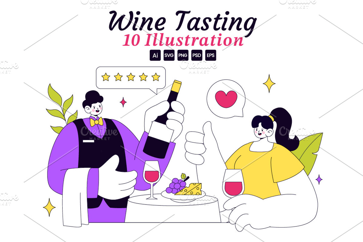 10 Wine Tasting Vector Illustration, a Food Illustration by denayunebgt (Photo 1 of 4)