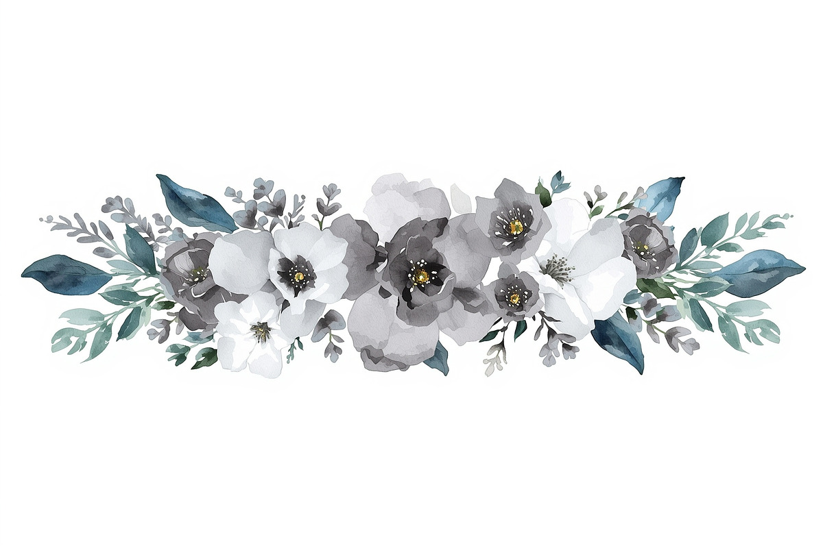 Blue Watercolor Floral Set, an Illustration by balal (Photo 8 of 11)