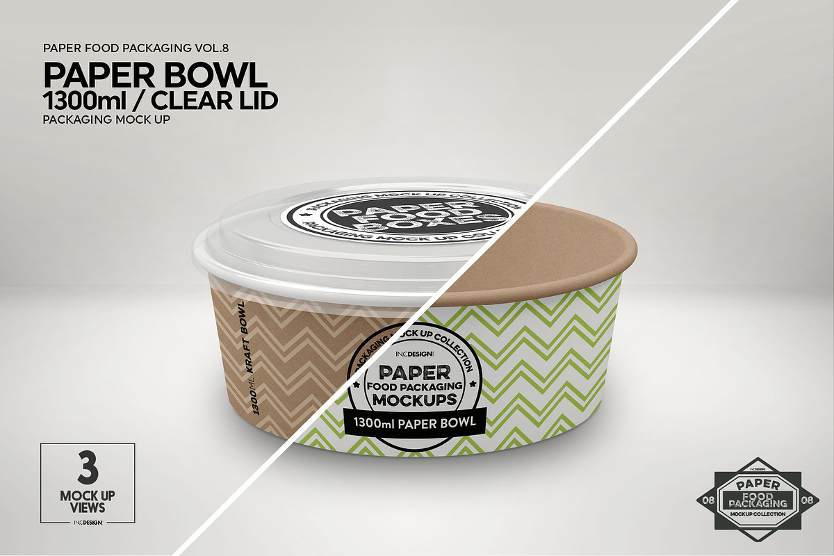 1300ml Paper Bowl Clear Lid Mockup, a Product Mockup by INCDesign (Photo 5 of 8)