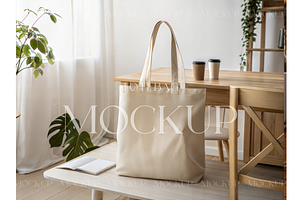 Canvas Tote Bag in Cozy Interior, a Product Mockup by MockupWizard