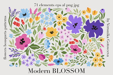 Modern BLOSSOM, abstract floral set.
