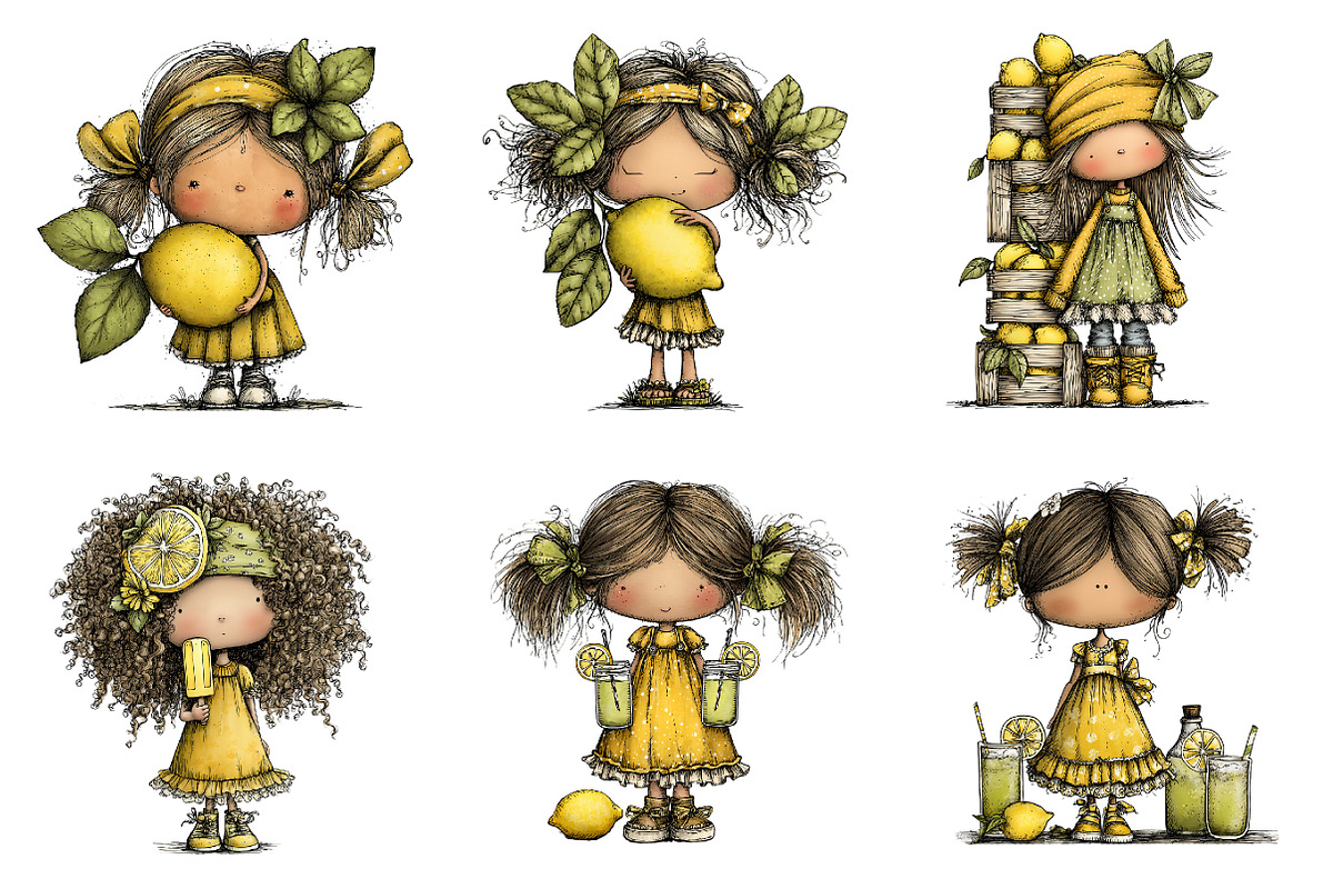 Whimsical Lemon Girls Png Clipart, an Illustration by SinaCreation (Photo 2 of 9)