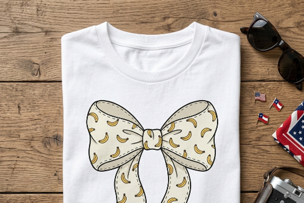 Banana Pattern Coquette Bow PNG, a Shirt Mockup by Vector Stall (Photo 8 of 16)