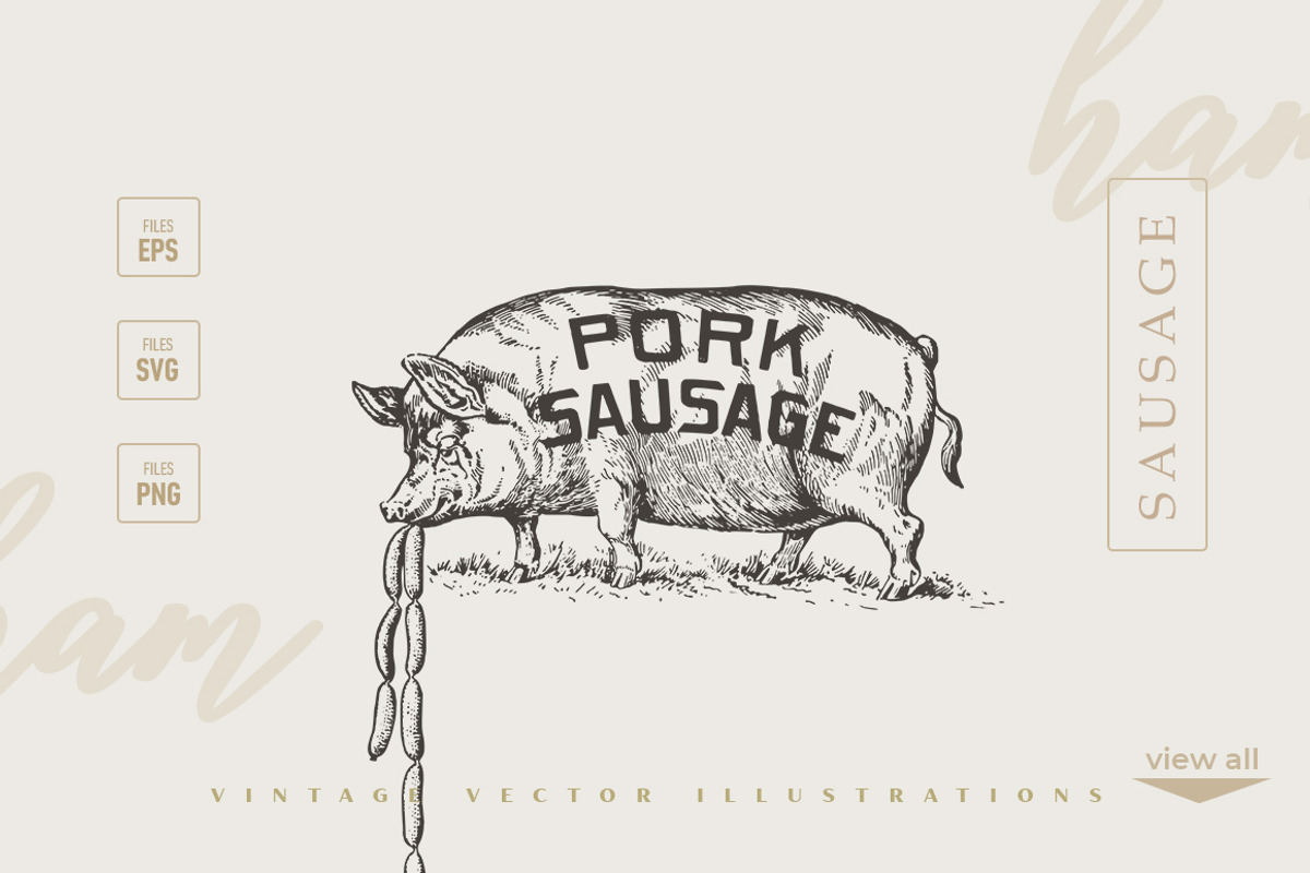 Ham and Sausages Vintage, an Illustration by Retro Machine (Photo 5 of 7)