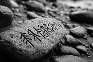 Stone with ancient runes carved into, a Nature Photo by MistyDay