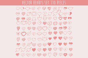 Set Of Hand Drawn Hearts