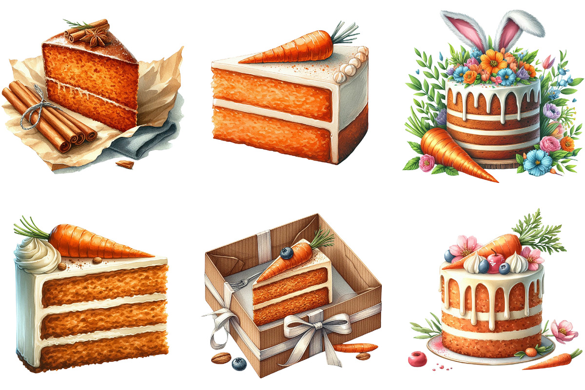 Watercolor Carrot Cake Clipart, a Seasonal Illustration by DreamArtGraphic (Photo 4 of 4)