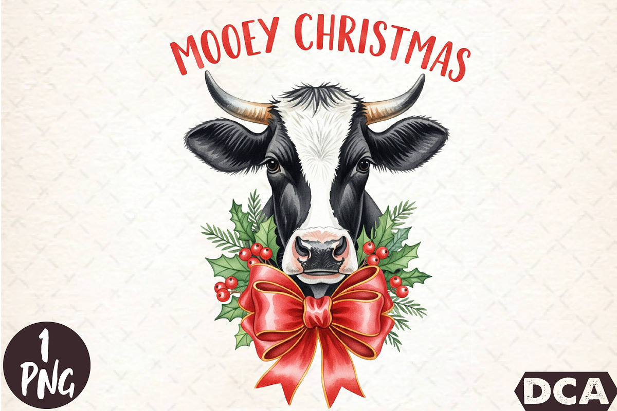 Mooey Christmas PNG, an Illustration by DreamCafeArt (Photo 1 of 7)