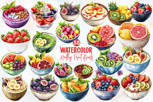 Watercolor Healthy Fruit Bowls Clipa, an Illustration by Designworld