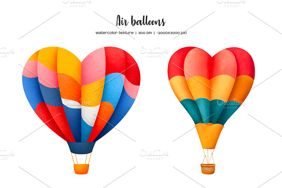 Watercolor color heart air balloons, a Transportation Illustration by Art and Funny (Photo 5 of 7)