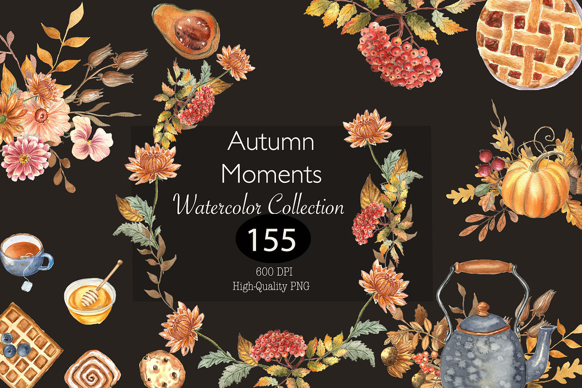 Autumn Moments Watercolor Collection, a Seasonal Illustration by ViolettaKh (Photo 1 of 8)
