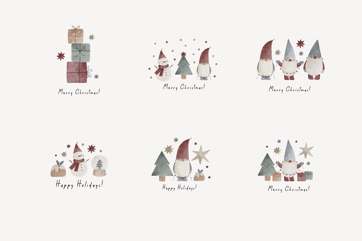 Watercolor Christmas Gnomes, a Decorative Illustration by Cute And Wild (Photo 7 of 8)