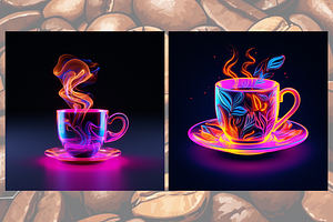 Neon Coffee Cups Graphic Bundle