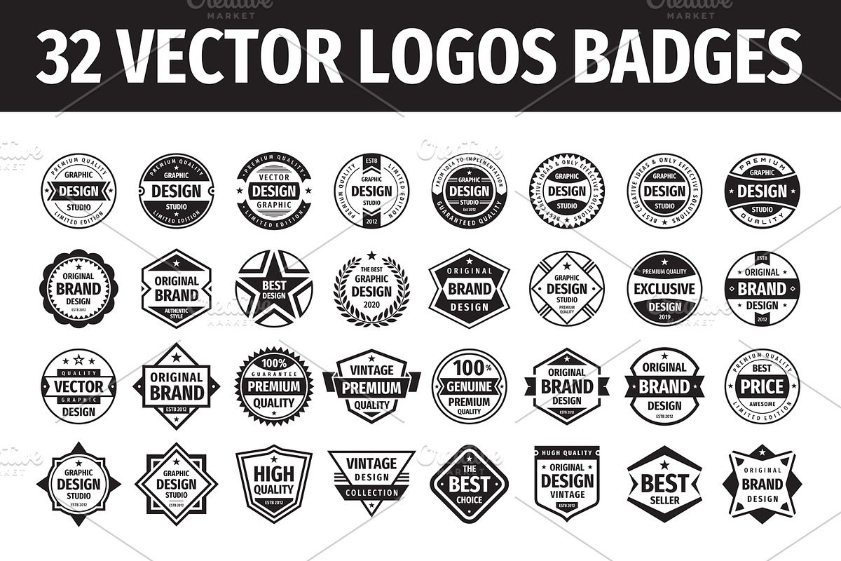 32 Vector Logos Badges, a Branding & Logo Template by serkorkin