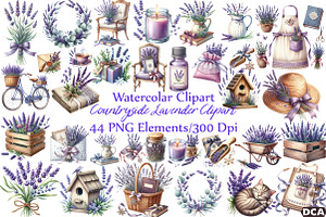 Countryside Lavender Clipart, an Illustration by DreamCafeArt