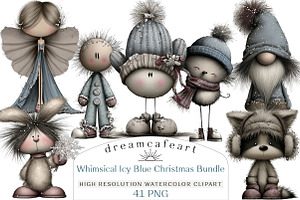 Whimsical Icy Blue Christmas Bundle, an Illustration by DreamCafeArt