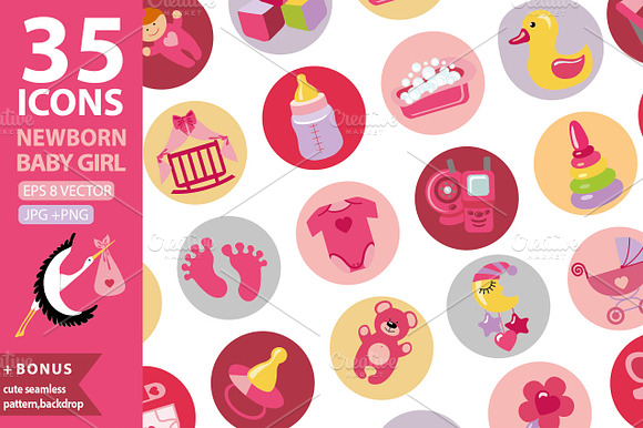 Newborn Baby Icons.Girl Set 1