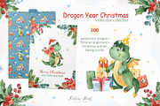 Dragon Christmas. Watercolor set., a Seasonal Illustration by Kate_Rina (Thumbnail 1 of 13)