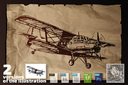 Plane on old paper background, a Transportation Illustration by CatMadePattern (Thumbnail 1 of 2)