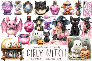 Halloween Girly Witch Vibes Clipart, an Illustration by OK Design