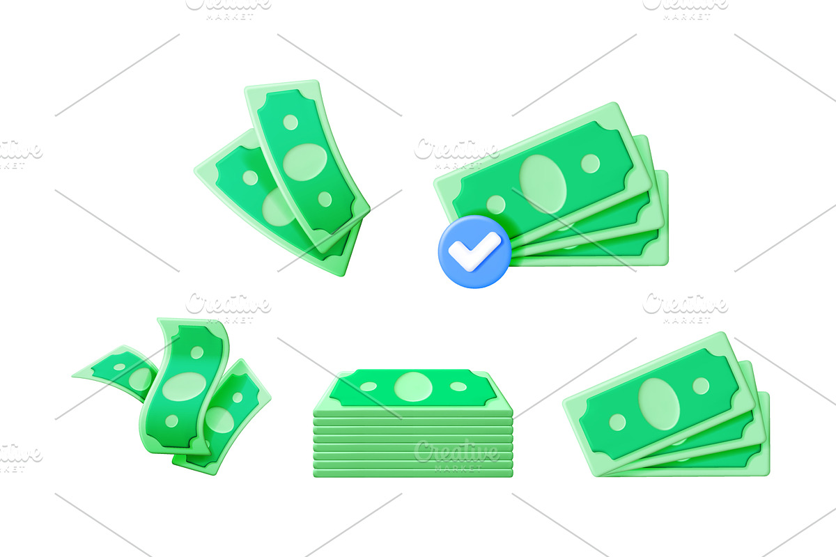 Green dollar bills set with various, a Finance Illustration by Abscent