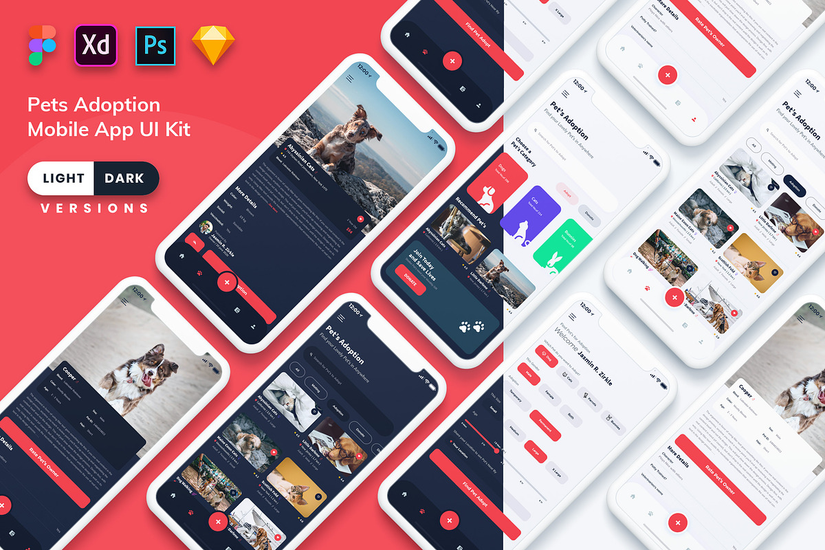 Pets Adoption Mobile App UI Kit, an UI Kit Template by 3djagan