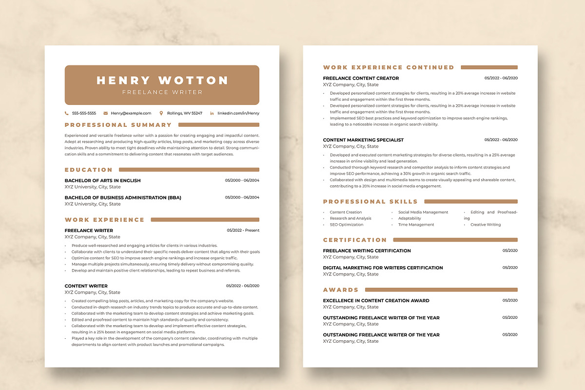 Freelance Writer Resume Template, a Resume Template by ResumeInventor (Photo 3 of 9)