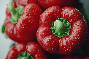 Ripe red bell peppers, closeup, a Photo by AlyaAnd