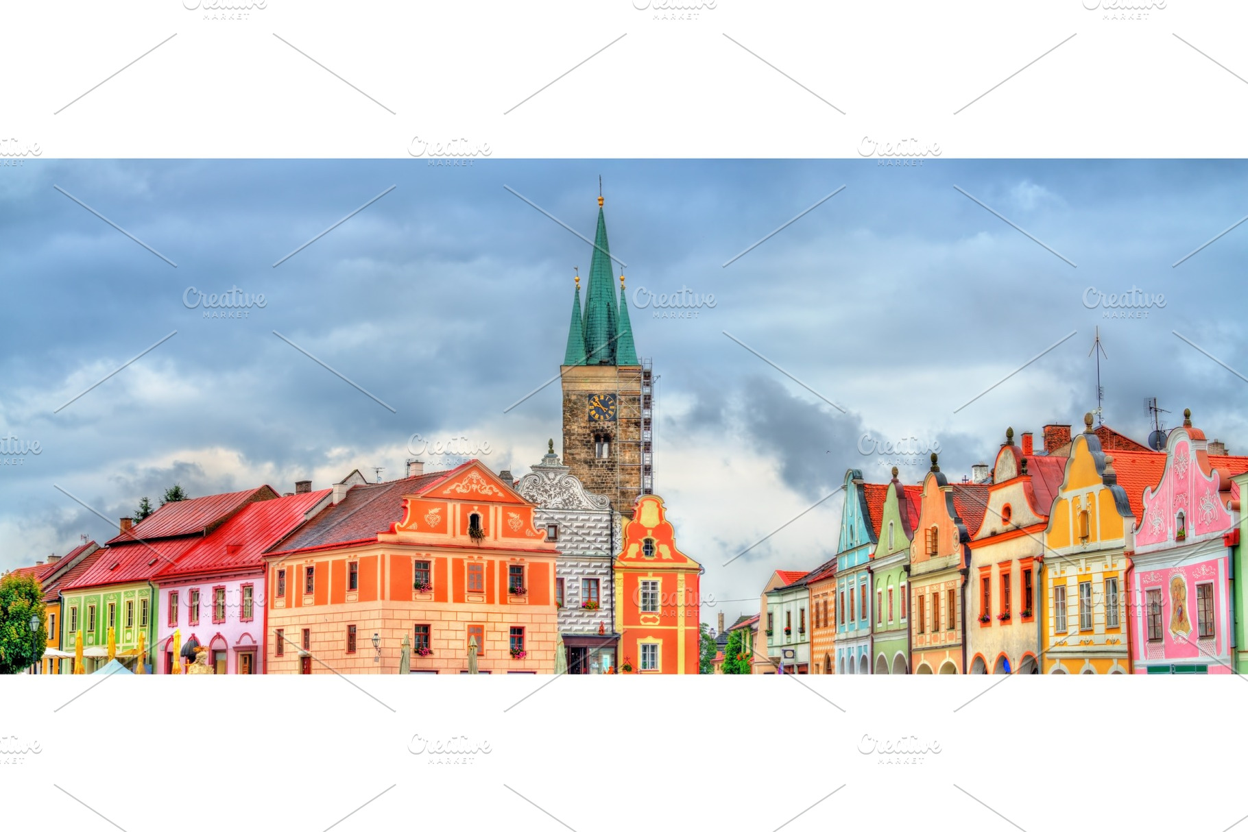 Traditional houses on the main square of telc czech republic stock photo, an Architecture Photo by Leonid Andronov