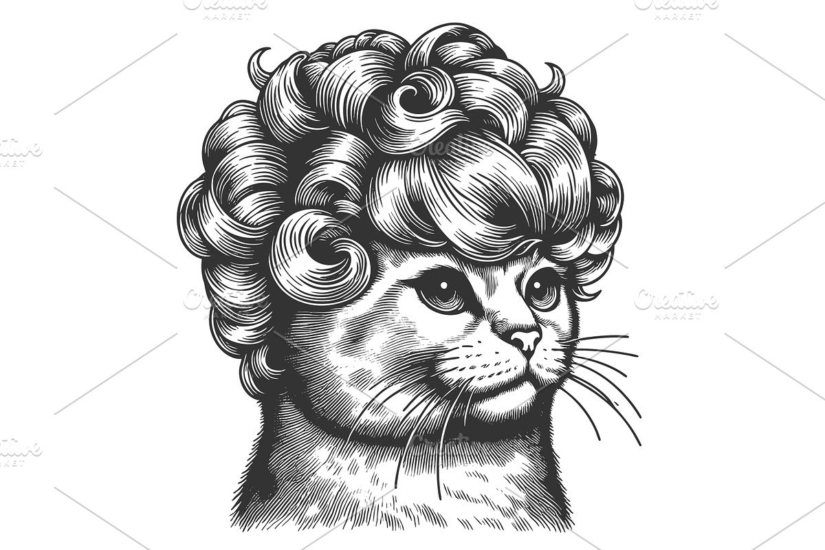 Cat with Curly Hair sketch vector, an Animal Illustration by AlexArt