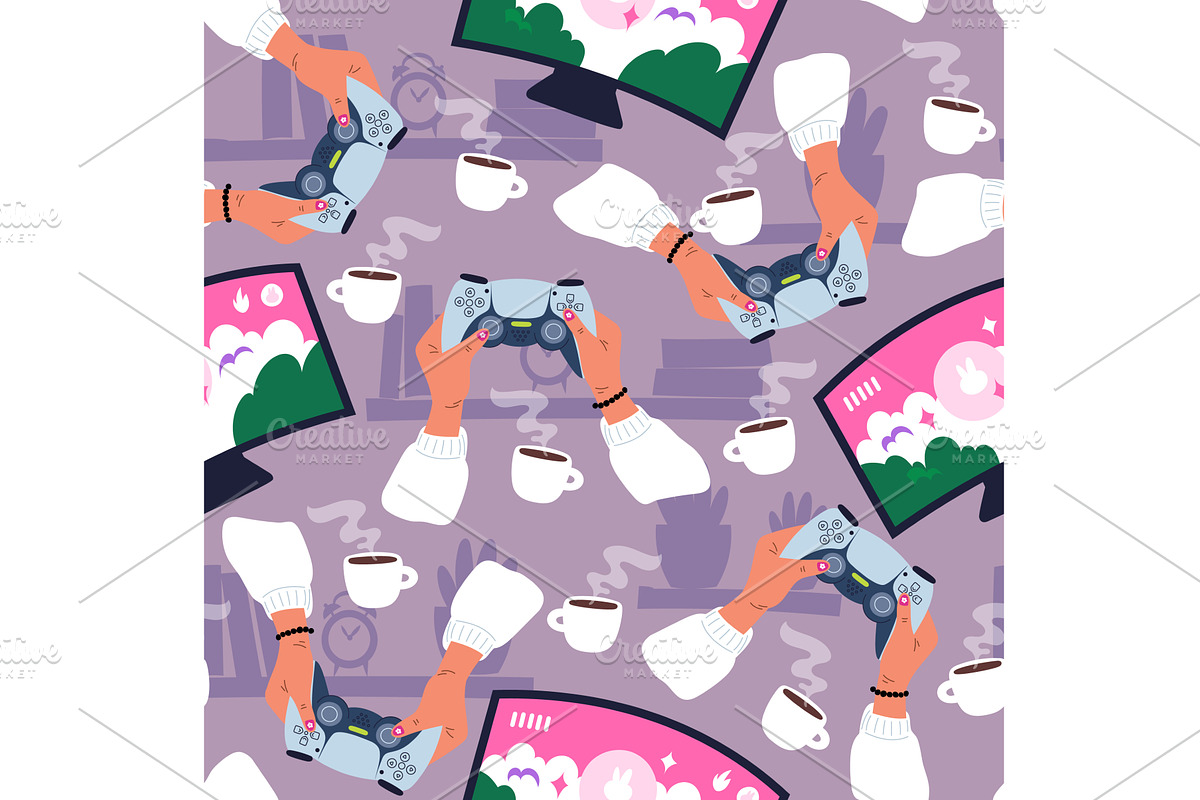 Womens and mens hands with game, a Technology Illustration by Vectorbuum
