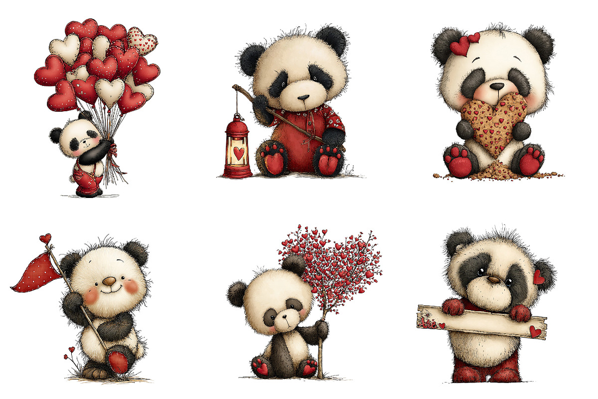 Quirky Valentines Panda Clipart, an Illustration by Dream Creation (Photo 2 of 7)