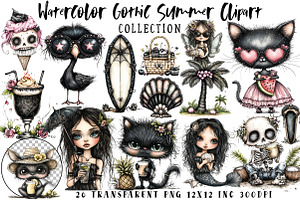 Watercolor Gothic Summer Clipart, an Illustration by OK Design