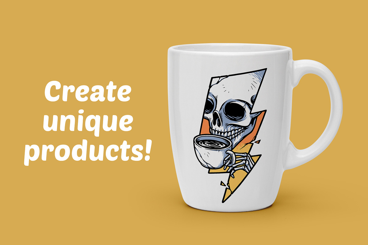 skull drinking coffee and lightning, an Illustration by gunaonedesign (Photo 2 of 4)