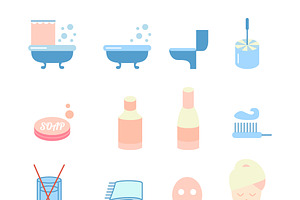 Vector flat bathroom icons set.