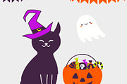 Cute black cat in witch hat, flying, a Seasonal Illustration by sceptical cactus (Thumbnail 2 of 3)