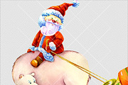 Funny Santas Clipart Watercolor, a Decorative Illustration by ElephantArts (Thumbnail 6 of 10)