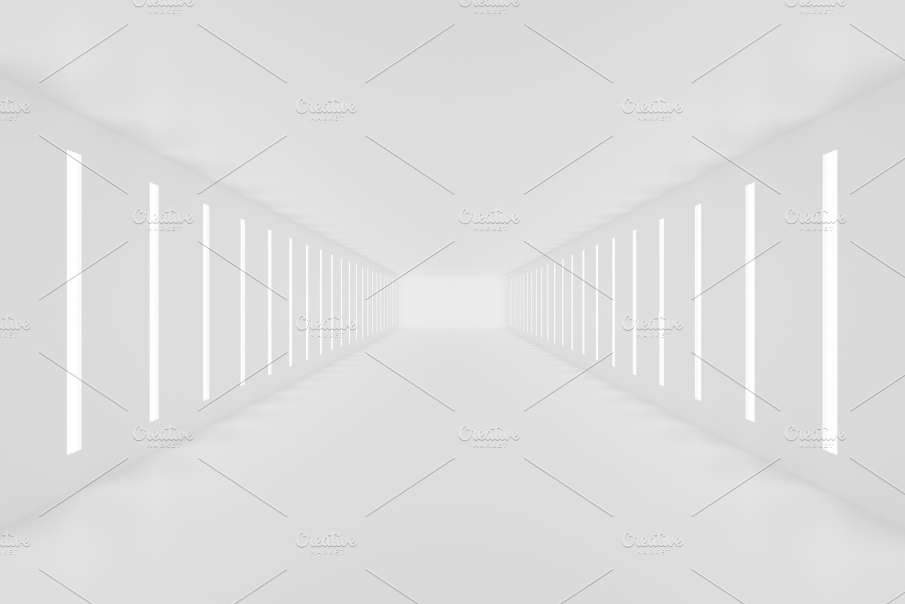 Minimal white corridor with linear lights and depth view, a Background Photo by RF Images