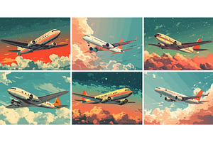 Flying planes cartoon vector set, a Transportation Illustration by Onyx