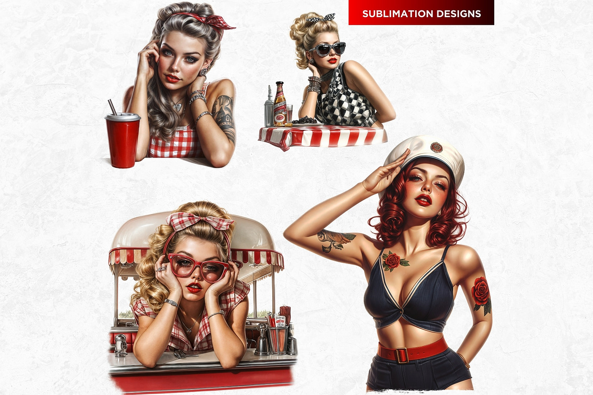 Rockabilly Girls Clipart Set, a Person Illustration by ThatsDesign Art (Photo 8 of 10)